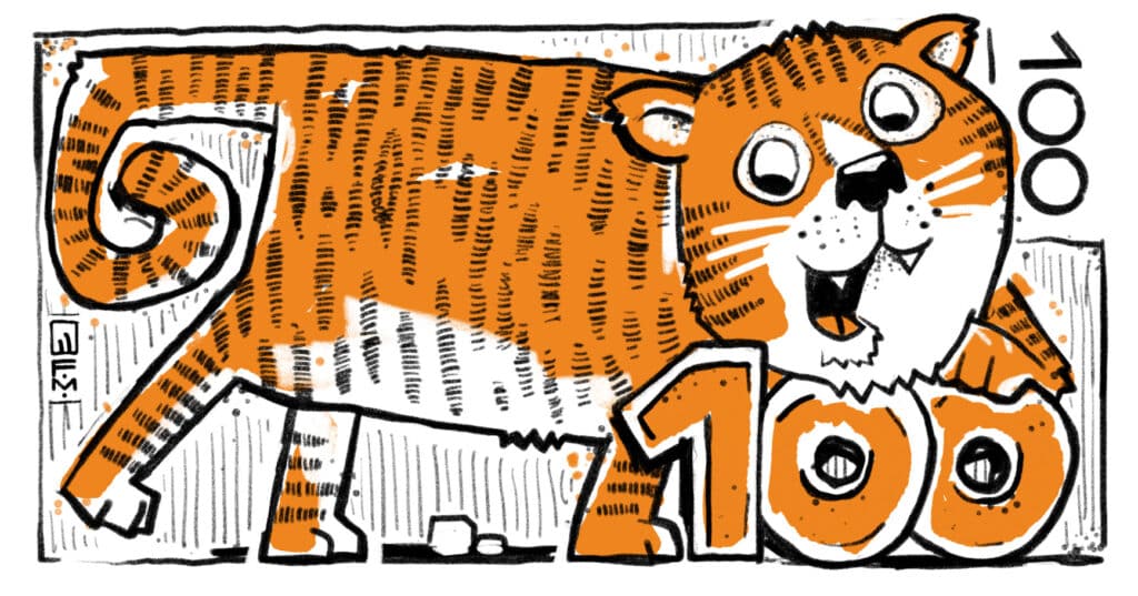 Tiger mit 100 Streifen - 100 Hunderter (Künstler: Florian Meier)